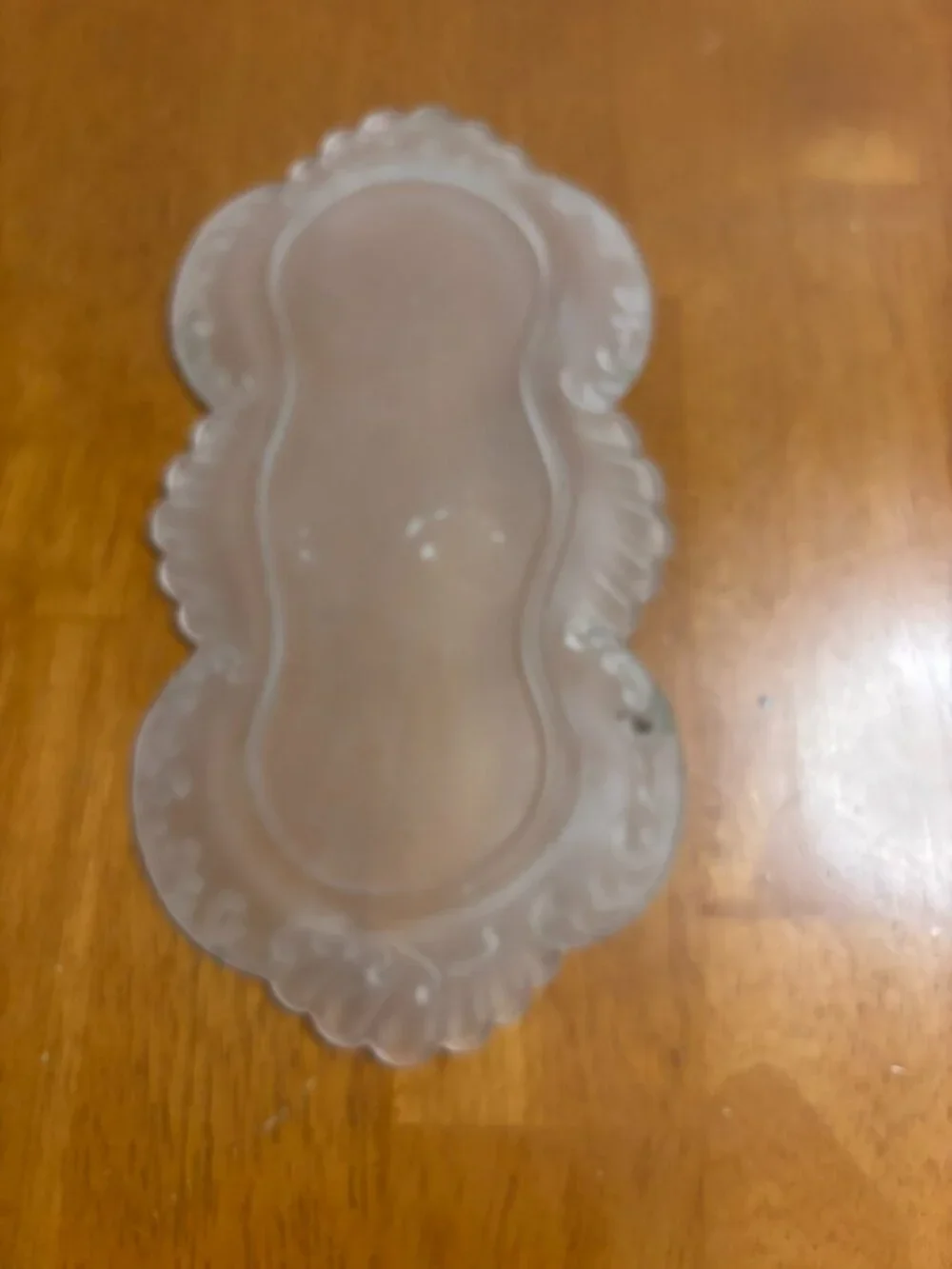 VTG Frosted Glass Trinket Dish Elegantly Sculpted Scroll Edge Tray 9